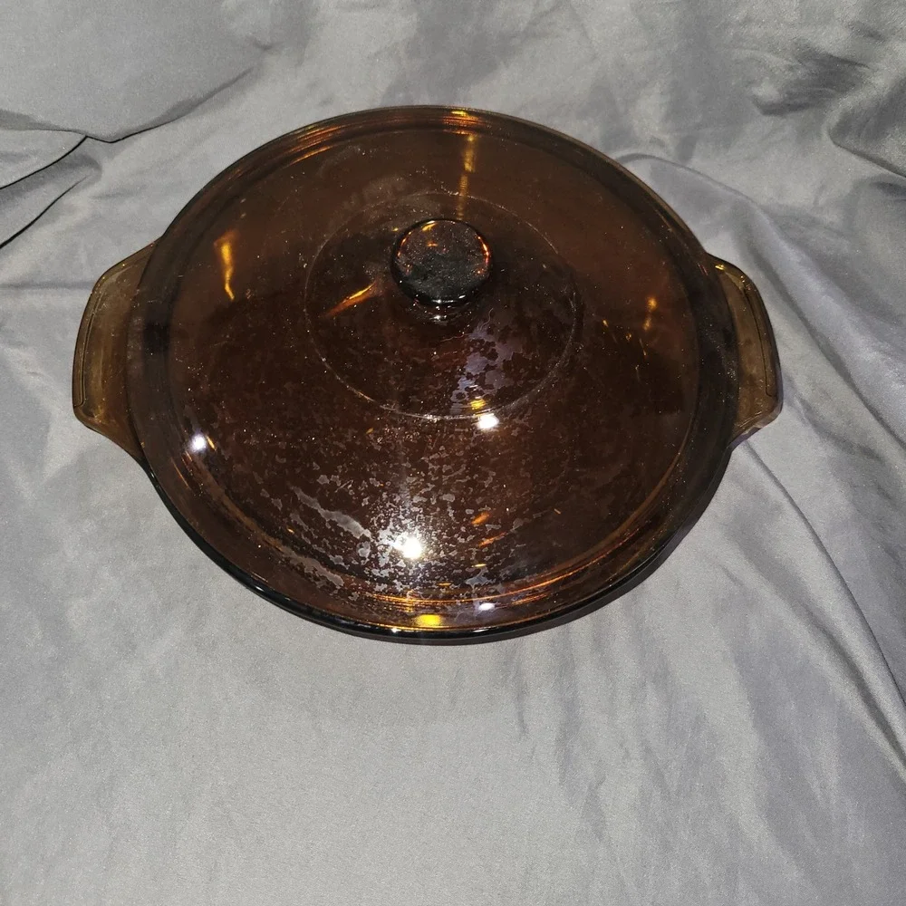 Anchor Hocking Pot Amber Glassware 2 Quart Bake Cooking Casserole Dish w/ Lid